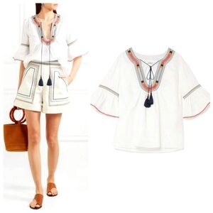 New Priya Jewellery-embroidered Cotton Blouse In White Size Medium